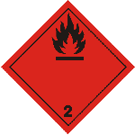 ADR label 2.1: black flame on a red diamond, class number 2