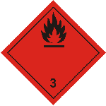 ADR label 3: black flame on a red diamond, class number 3