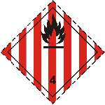 ADR label 4.1: black flame on a red-and-white striped diamond, class number 4