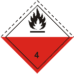 ADR label 4.2: black flame on a diamond with a white upper half and red lower half, class number 4