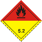 ADR label 5.2: black flame on a diamond with a red upper half and yellow lower half, number 5.2