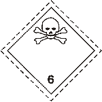 ADR label 6.1: skull and crossbones on a white diamond, class number 6