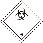 ADR label 6.2: biohazard symbol on a white diamond, class number 6